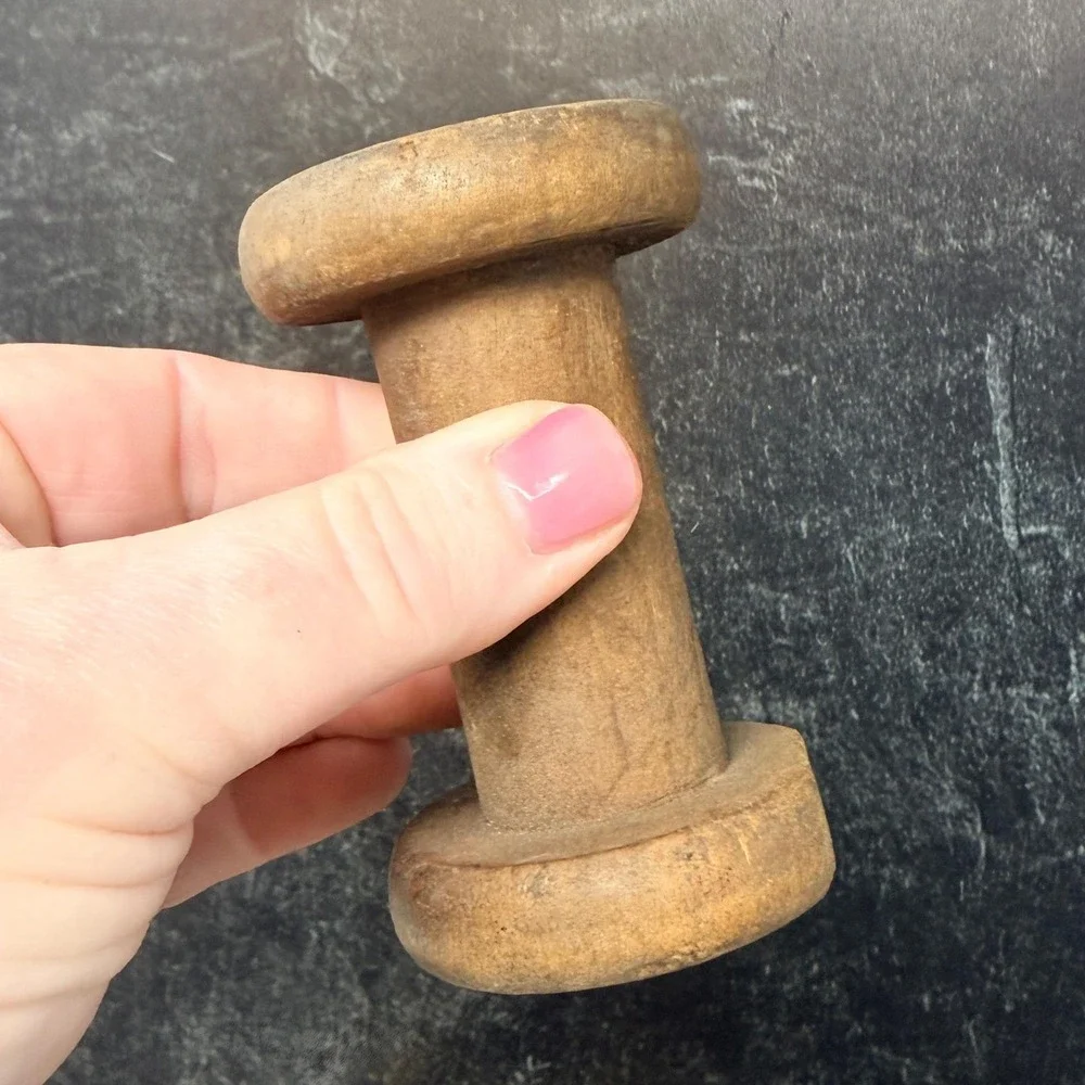 Vintage Small Wood Wooden Spool Rustic Textile Bobbin Decor Handmade 3.5